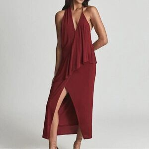 Reiss Xena Strappy Open Back Asymmetrical strap Cocktail Dress in Dark Red US 2